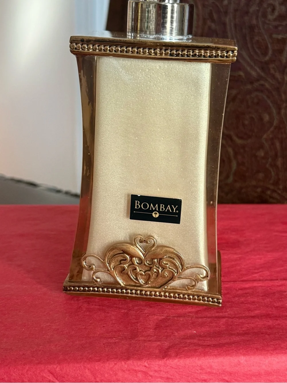 Bombay Company Vivienne Liquid Soap Dispenser Beige Gold & Acrylic Scroll